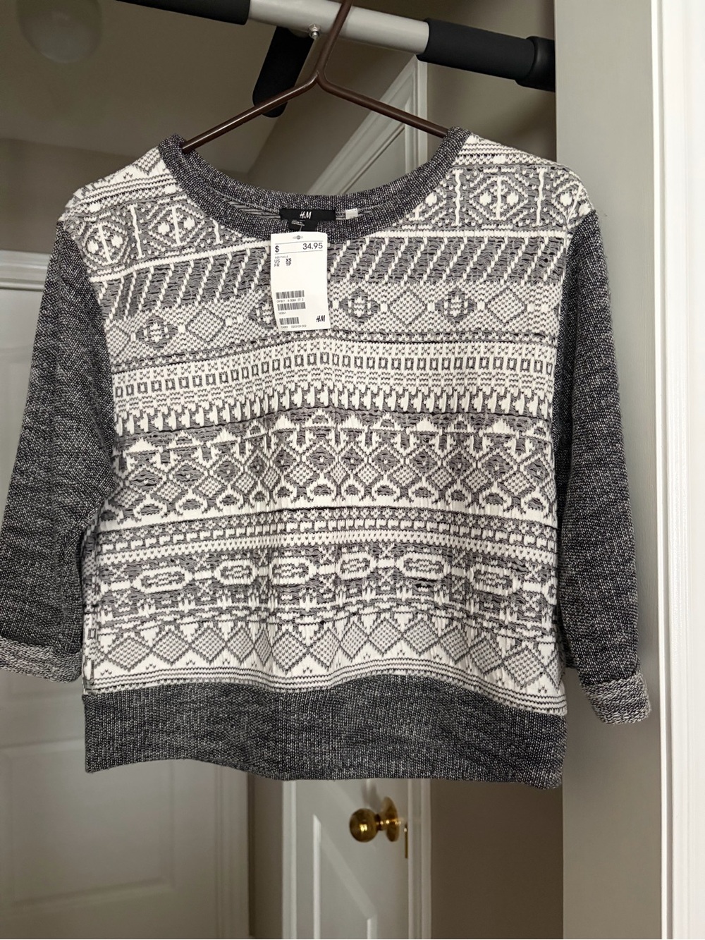 H&M Black & White Fair Isle Knit Sweater